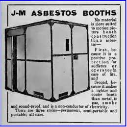 Fig. 1. Advertisement for Johns-Manville projection booths (Meloy 1916: 129).