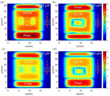 Fig. 4. THz peak-to-peak images of two metal gratings without graphene in the TIR geometry