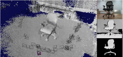 Fig. 5: An example of ElasticFusion for generating real worlddata. Left: reconstructed object; sampled camera poses areshown in black