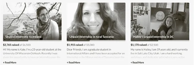 Fig. 1. Unpaid internship campaigns on GoFundMe.