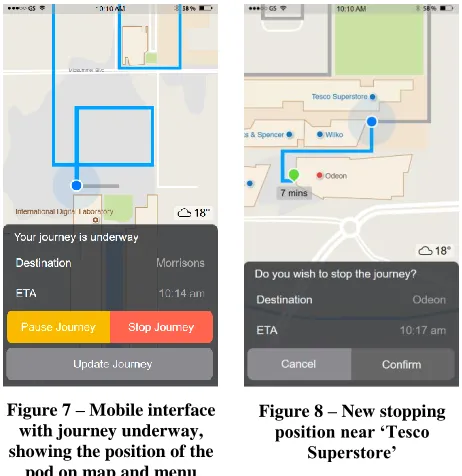Figure 7 – Mobile interface with journey underway, 