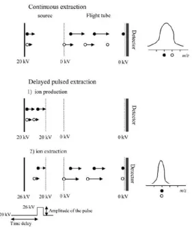 Figure 1.13.  The implication of a delayed pulsed extraction in a TOF mass 
