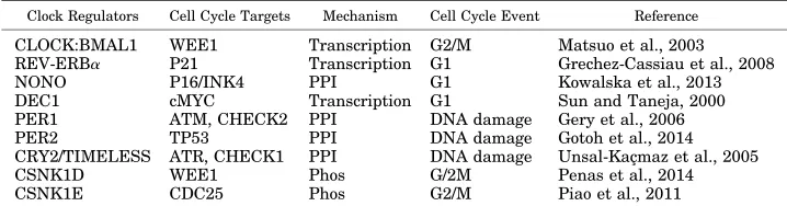 TABLE 1Cell cycle components regulated by the mammalian circadian clock