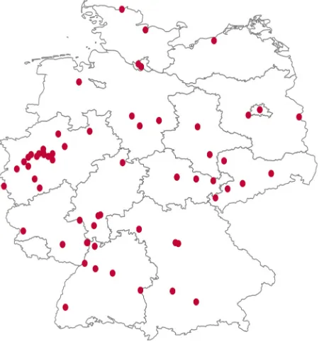 Fig. 1 German cities included in the analysis. Map of modern-day Germany showing the 61 cities with datain the Statistical Yearbooks of German Cities during 1890–1930