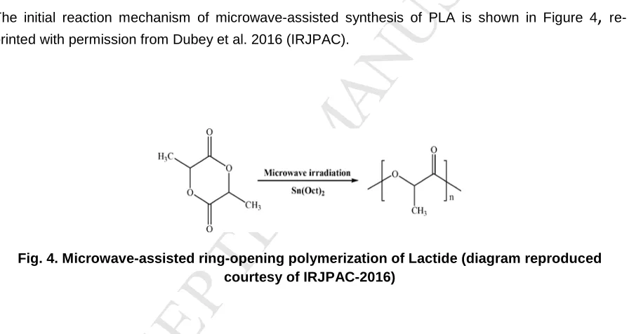 Fig. 4. Microwave-assisted ring-opening polymerization of Lactide (diagram reproduced ACCEPTEDcourtesy of IRJPAC-2016) 