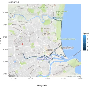Figure 5: Route covered during session 4 on a map from Google.