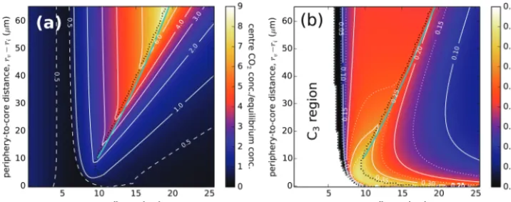 Fig. 6. COof dissolved CO2 concentration and leakage. (a) Concentration of CO2 in the cell centre relative to the external dissolved concentration (i.e