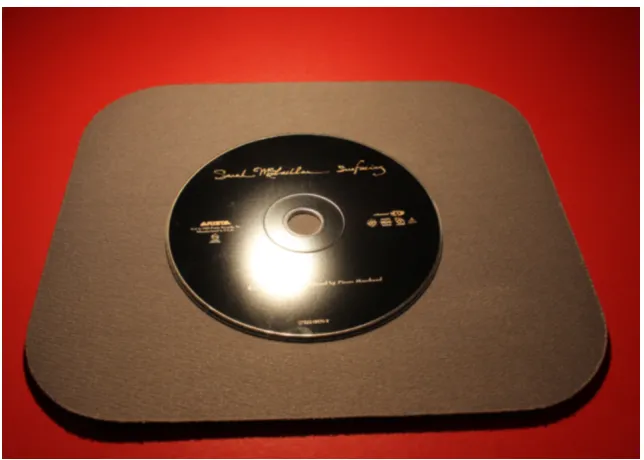 Figure 6.5: A dark compact disk on a gray mouse pad with rounded corners.
