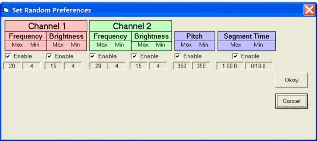 Figure 1:  the Set Random Preferences menu choices, accessed via Utilities/Random  Options