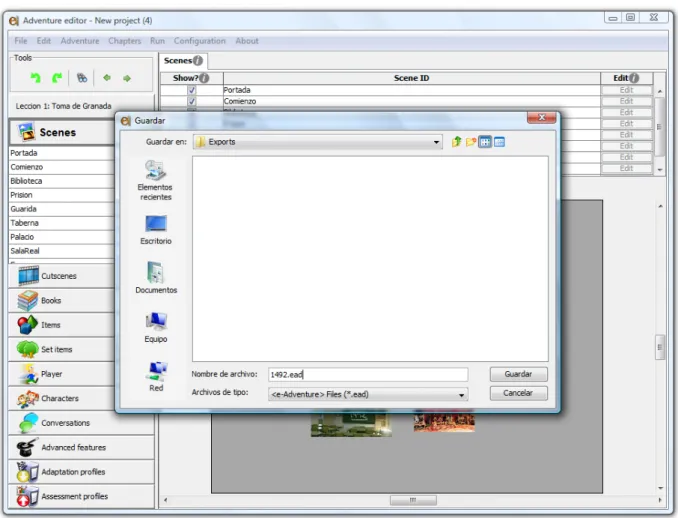 Figure 3. Exporting a game as an .ead file. By default, the Exports folder will be selected 