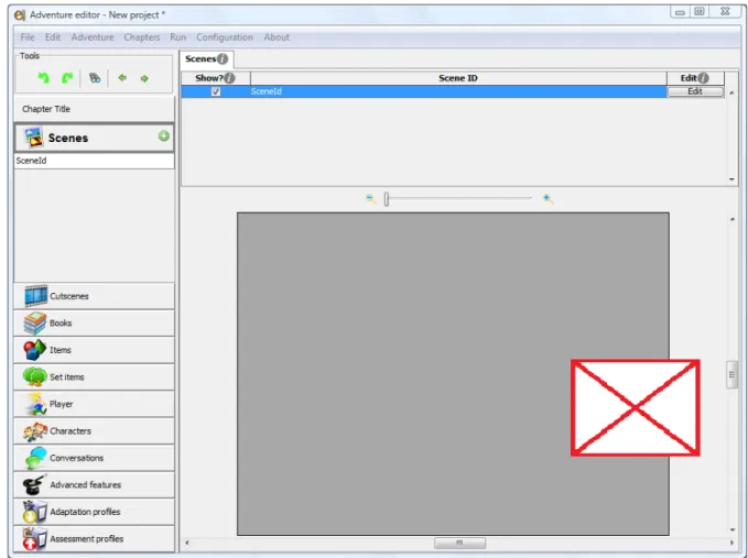 Figure 8. Scene edition shows a preview of all the scenes in the chapter. By default games include an empty  scene 