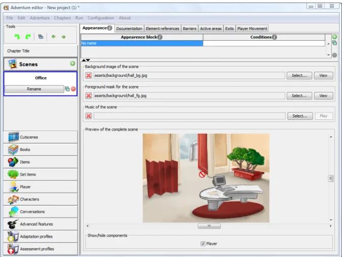 Figure 14. Scene edition panel in the “Appearance” tab, after assets were selected for both the background  and the foreground mask 