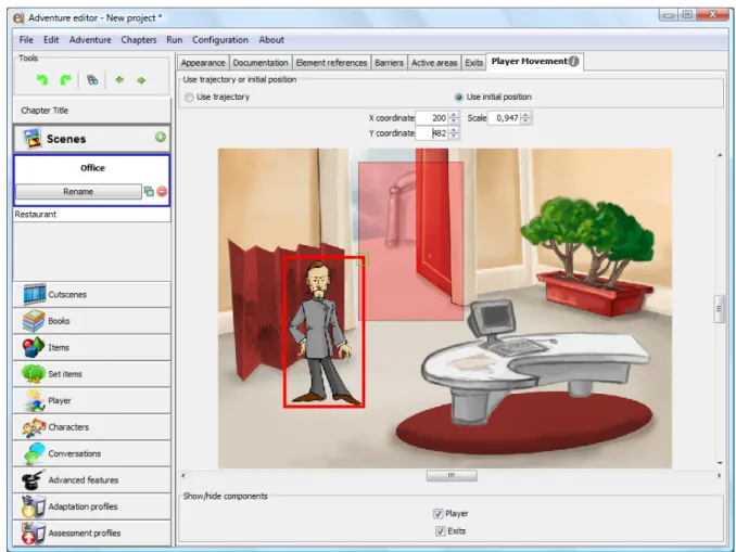Figure 18. Scene edition panel while on the “Player movement” tab