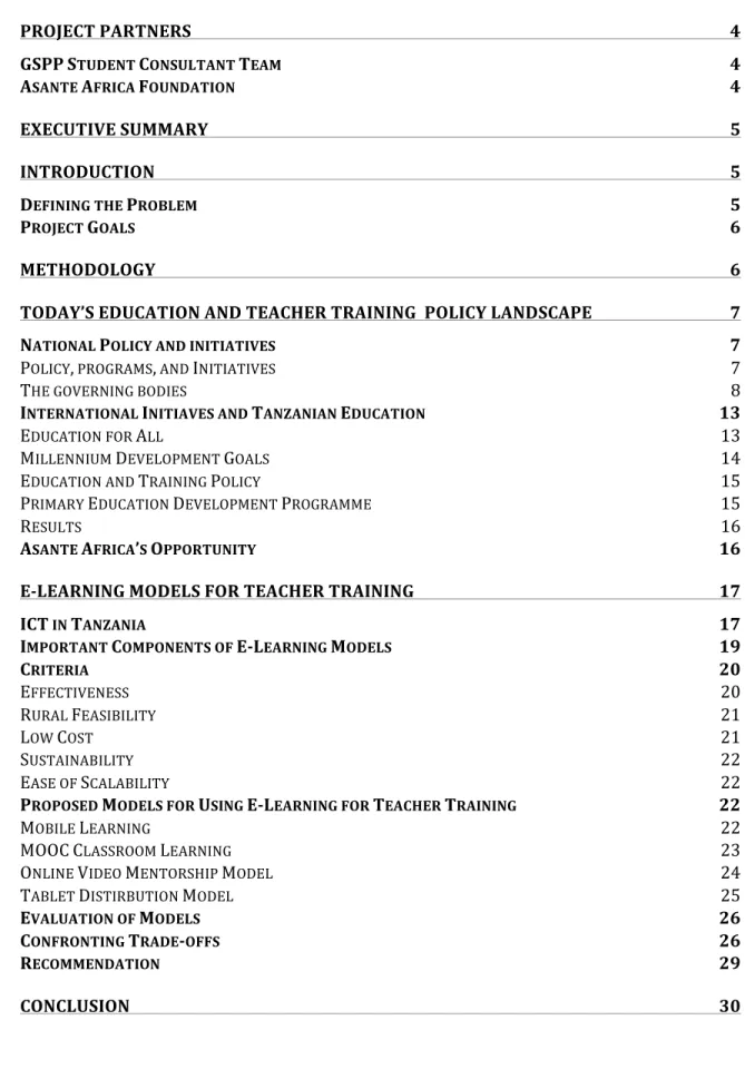 TABLE	  OF	  CONTENTS	  