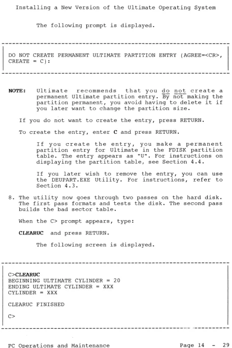 table. The displaying entry appears as "U". For instructions the partition table, see Section 4.4