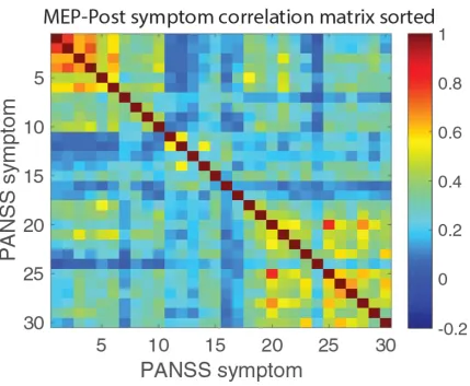 Fig. S5. MEP_Post symptom correlation matrix rearranged according to the 4 communities detected