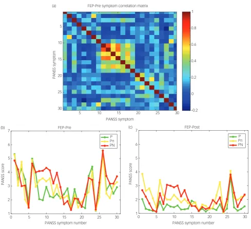 Fig. 3. (a) FEP_Pre symptom correlation matrix. The colour bar indicates the value of the Pearson correlation
