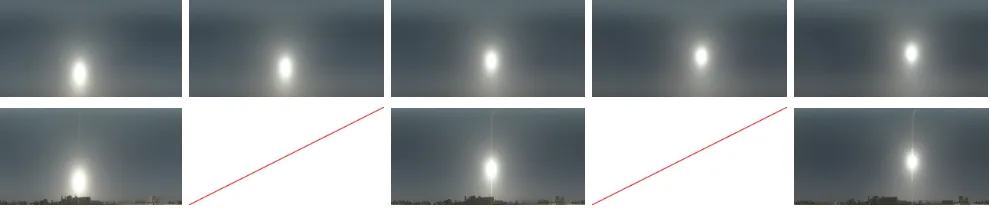 Fig. 9. Skies for consecutive sun positions in a day in Egypt. Top: Results of the ANN trained with environment maps captured in Egypt