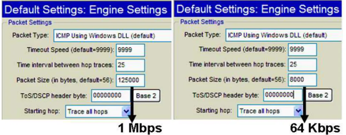 Figure 5.2:  Ping Plotter Engine Setting for Size of Packet Services 