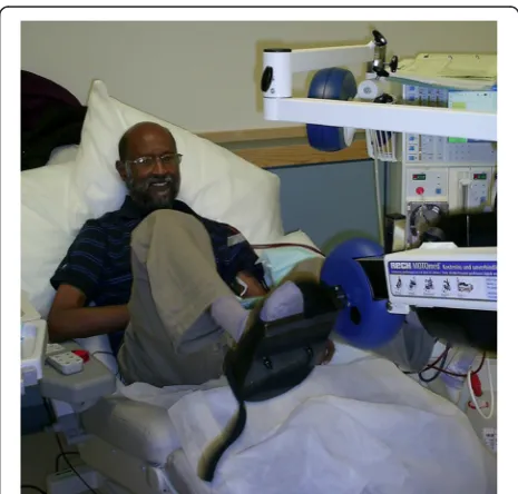 Fig. 3 Patient undertaking intradialytic cycling on speciallyadapted cycle