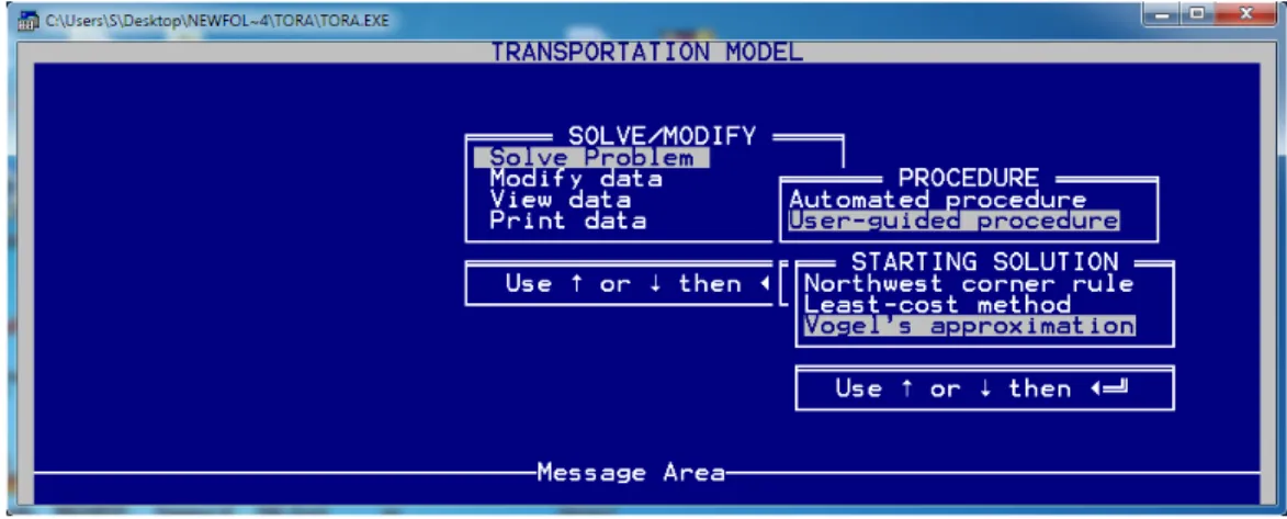 Figure 1: TORA software user interface  The TORA software gives the following result as output: 
