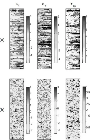 Fig. 4. Contour plots of x, y and xy from (a) sequential and (b) first-last image 