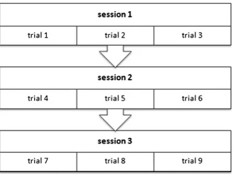 Fig. 2 Procedure: the three sessions with three trials at each session