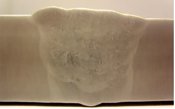 Figure 2. Macrostructure of a circumferential butt weld between two P91 pipe coupons 
