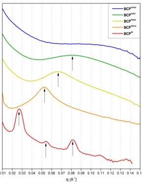 Figure  3:  Radially  integrated  Small  angle  X-ray  scattering  data  for  different  MBCPs,  the 