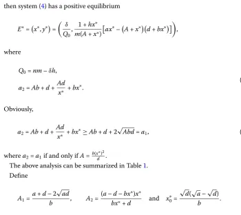 Table 1 Equilibria of system (4)