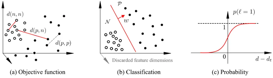 Figure 3: (a) The objective function of sparse descriptor learning. (b) The zero entriesin the learntzero entries deﬁne the hyperplane for classiﬁcation in the salient feature space