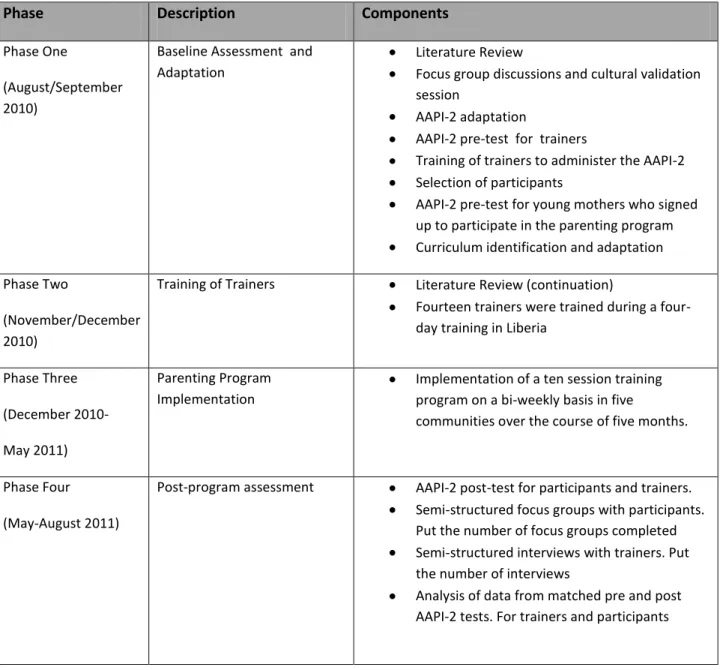 Table 1. Overview of pilot parenting program activities 