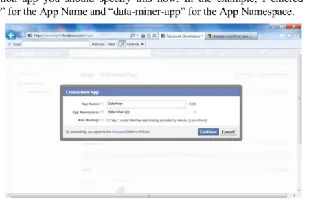 Figure 3. The App Information Page for Facebook Developers.  Developers use  this page to enter the website that will host their Facebook apps and to add 