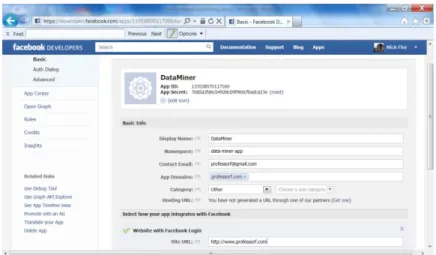 Figure 5. App Basic Information Page.  This page is pre-filled with your e- e-mail, the App Name, and the App Namespace (see Figure 4)