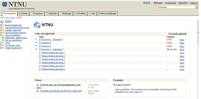 Figure 2.1: Main page of It’s Learning
