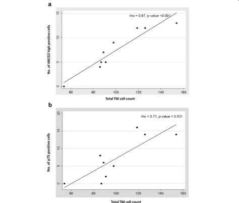Table 2 Age related changes in the TM. Total TM cell count, percentage of ABCG2 high and p75 positive cells decreased withageing