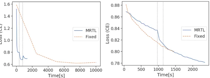Table 2 show the search ranges of all hyperparameters considered. We performed separate random searches over this search space for MRTL, fixed-resolution model, and the randomly initialized low-rank model