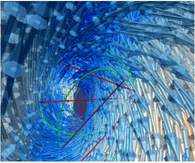 Figure 1.5: Illustration of cubic interpolation of particle paths. Arrows indicate
