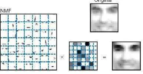 Figure 5.2: Non-negative matrix factorization (NMF) with a database of m = 2429 facial images, each consisting of n = 19 × 19 pixels, and constituting an n × m matrix V
