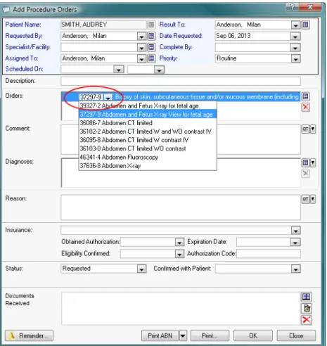 Figure 2-1 Selecting a LOINC code from an order 