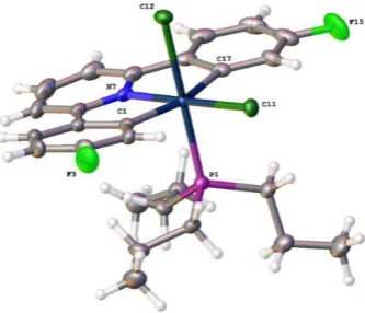 Figure 2.9 Crystal structure of 3-Pr(c)93.94(11); C17-Pt1-Cl2, 89.98(11); C17-Pt1-Cl1, 99.34(13); N7-Pt1-P1, 95.28(10); N7-Pt1-Cl2, 87.51(10); Selected bond lengths (Å) and angles (°): Pt1-P1, 2.2944(11); Pt1-Cl2, 2.4116(10); Pt1-C1, 2.069(4); Pt1-Pt1-P1, 