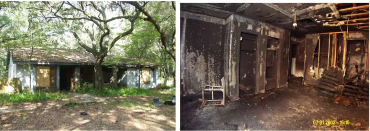 Figure 1.  Outside of acquired structure and interior of fire room. 