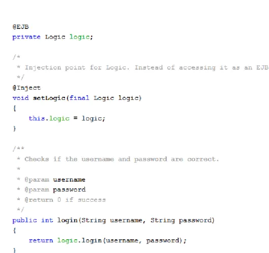 Figure 5 – Login method in DAOFacade.java passes parameters to method of the same name in class Logic.java