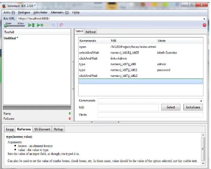 Figure 3.9 – Selenese script language example from a recording. 