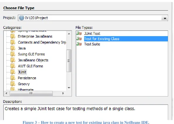 Figure 3 – How to create a new test for existing java class in NetBeans IDE. 