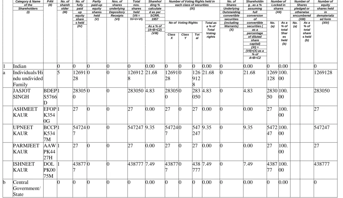 Table II - Statement showing shareholding pattern of the Promoter and Promoter Group 