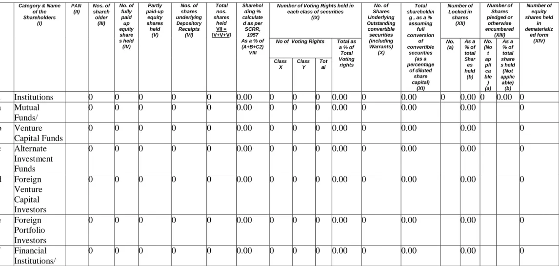 Table III - Statement showing shareholding pattern of the Public shareholder 