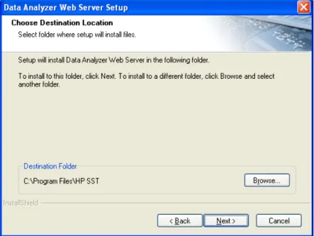 Figure 2-15 Data Analyzer Web Server Setup Choose Destination Location Screen 
