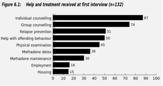 Figure 6.1: Help and treatment received at first interview (n=132)