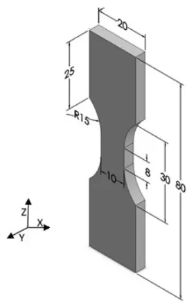 Figure 1- Dimensions of the test specimens (all dimensions in mm) 